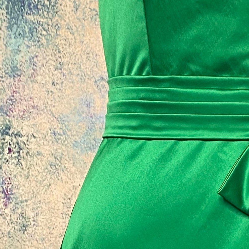The Limited Strapless Emerald Green Satin Dress with Waist Bow - Picture 8 of 8